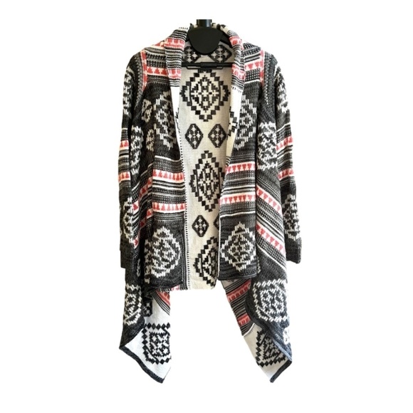 Boho Chic Open Front Tribal Aztec Long Knit Cardigan Sweater Western, Size S - Picture 2 of 9